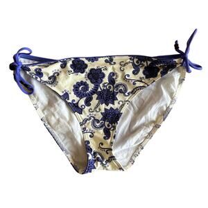 Lidea | Size 10 Bikini Bottoms Floral Bandana Print Ties Purple Cream Beaded